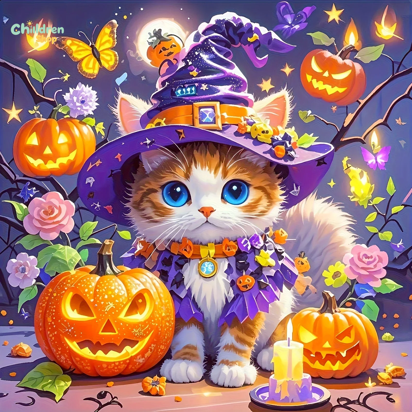 Halloween-Zauberer-Katze, Diam – Photo Mosaic Print Bewertung und Preis